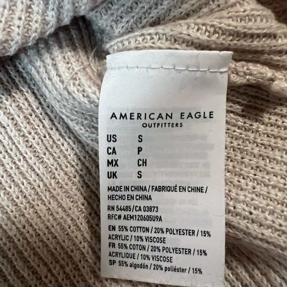 American Eagle Stripe Varsity Henley Pullover Sweater Beige/ Black size Small - Picture 4 of 4